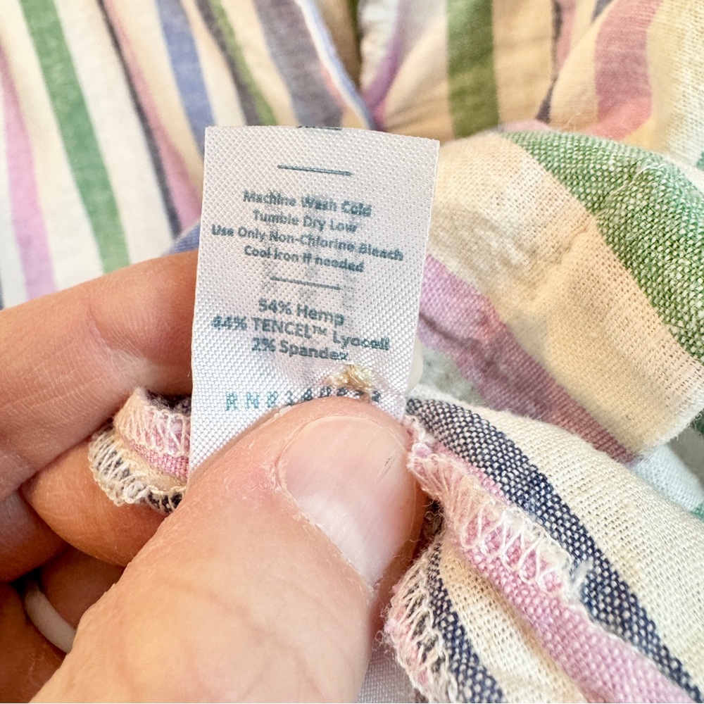 Marine Layer Lucy Resort Shirt Coastal Stripe Hemp Pastel Camp Beachy Travel XS - Picture 5 of 10